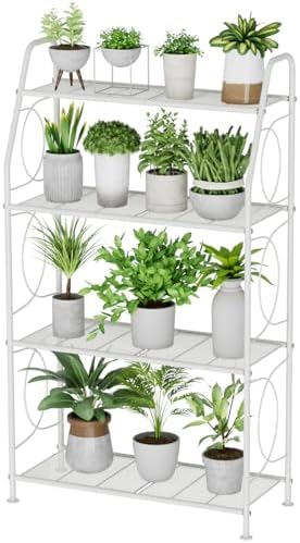 VyGrow Plant Stand, 4 Tier Plant Shelf for Indoor Outdoor, Heavy Duty Metal Tall Plant Stands Holder Rack for Living Room Balcony and Garden, White by VyGrow