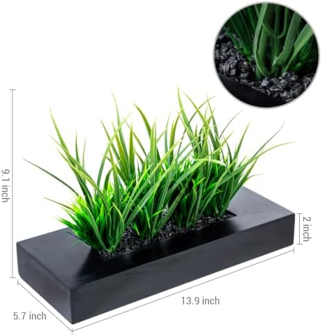 MyGift Artificial Grass Plant in Rectangular Wood Planter (Black, 10 Inch) - Image 6