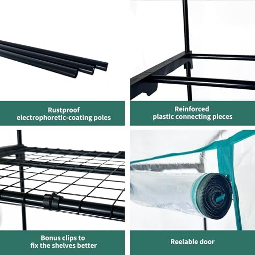 4 Tier mini Indoor Greenhouse Upgraded with Shelf Clips,27"x19"x62" Greenhouse for Indoors&greenhouses for Outdoors with PVC Cover and Roll-Up Zipper Door - Image 5