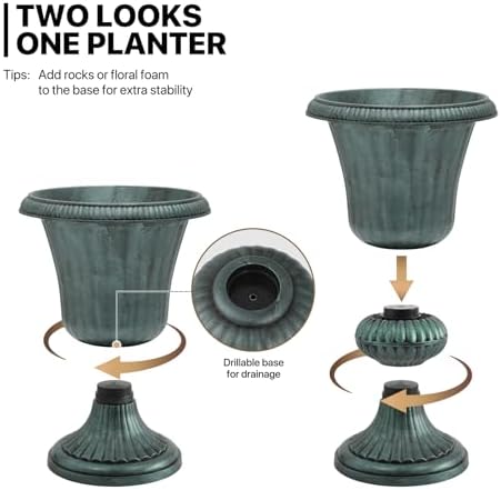 MoNiBloom 20‘’ Plastic Urn Planter Vase, Flower Pot Set of 2, Dark Green - Image 4