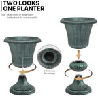 MoNiBloom 20‘’ Plastic Urn Planter Vase, Flower Pot Set of 2, Dark Green - Image 4