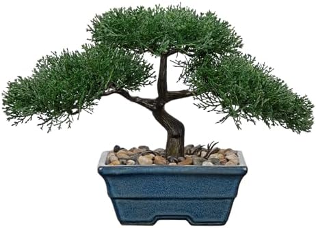 Artificial Bonsai Tree Juniper Faux Plants Indoor Fake Plants Decor with Blue Ceramic Pots for Home Table Office Desk Bathroom Shelf Bedroom Living Room Farmhouse Decorations-Pine by Briful