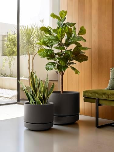 LE TAUCI 12 Inch Pot for Plants with Saucer, Ceramic Indoor Planter Pot with Drainage Hole, Mesh Pad Included, Unglazed Porous Ceramic, Modern for Home and Office, Charcoal Gray - Image 5