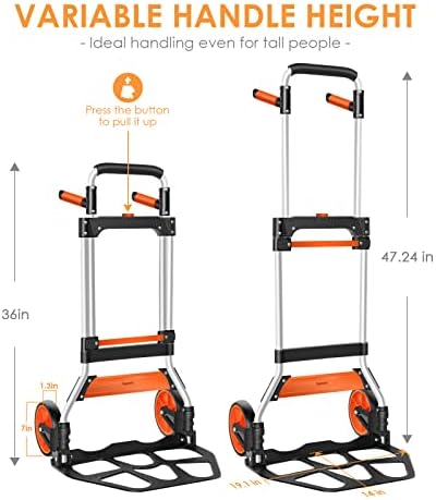Teprovo Dolly Cart, 340lb Aluminum Folding Hand Truck with Swivel Handle, Heavy Duty Utility Dolly Foldable Trolley with Elastic Cord, 7 Inch Wheels for Moving, Warehousing, Shopping and More - Image 2