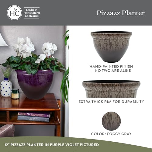 The HC Companies Pizzazz Decorative Round Flower Pots w/Ceramic Look - UV-Resistant Decorative Pot for Outdoor & Indoor Plant Pots - Modern Planter for Flower, Herbs (20” Foggy Gray, Pack of 1) - Image 2