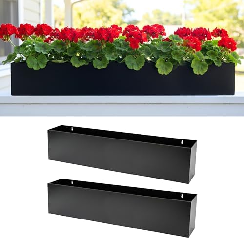 LaLaGreen Wall Planters (36 Inch, 2 Pack) Carbon Steel Black Metal Hanging Flower Pot for Succulents, Wall Mount Rectangular Long Window Sill Box Balcony Fence Floating Garden Shelf for Outdoor Decor by L%C3%A1L%C3%A1Green