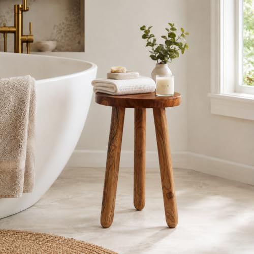 Teak Wood Plant Stand, 18" Round Side Table, Wood Accent Table - Image 3