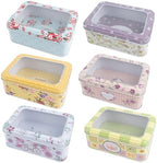 Framendino, 6 Pack Metal Rectangular Tin Boxes Containers Floral Tinplate Organizer With Clear Window for Jewelry Storage Case by Framendino