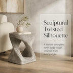 IRONORA Concrete Look Twisted Hollow Pedestal Side Table, Hourglass Sculpture Accent End Table, Weather Resistant Decor Plant Stand for Living Room Covered Patio Wabi Sabi Industrial Decor - Image 3