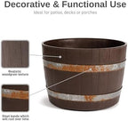 RTS Home Accents Better Barrel 18-Inch Outdoor Planter, Walnut – Rustic Whiskey Barrel Style Heavy-Duty Resin Pot with Rusting Steel Bands for Patio, Porch & Garden - Image 2