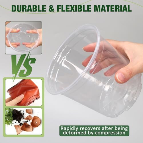 10 Inch Clear Nursery Pots with Drainage Holes and Saucers, 5 Pack Large Clear Pots for Plants Variety Pack, Seedling Pots for Succulents, Herbs, Flowers, Vegetables - Image 3