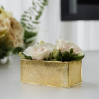 WGVI Long Rectangle Ceramic Planter Vase in Gold Etched 12" x 4" x 4"H, Block Rectangular Terrarium Box Pot, Flower Arrangement, Table top Centerpiece, Home Decor Storage Container, 1 Pc. - Image 5