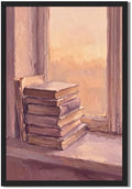 Stack of Books by Window Wall Art, Black Framed Impressionist Print by Unknown