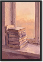 Stack of Books by Window Wall Art, Black Framed Impressionist Print by Unknown