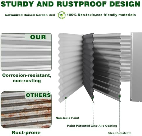 Galvanized Steel Raised Garden Bed, Extra Large Outdoor Planter Box for Vegetables & Herbs, Rust-Resistant and Easy to Clean DIY Garden Box (2, 8×4×1.4ft) - Image 4