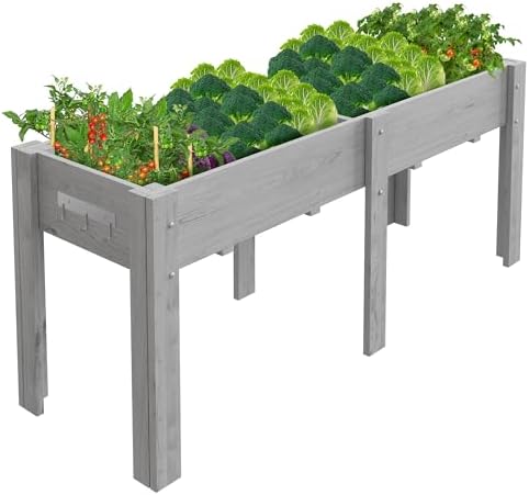 72x 23x30IN Raised Garden Bed Outdoors with High Legs & Hooks, Non-Woven Liner, Elevated Wooden Large Planter Box for Backyard, Patio, Balcony w/Divider Panel, 6 Legs, 300lb Capacity by Garvee