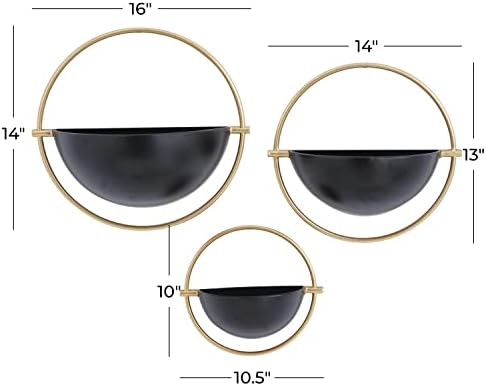 Deco 79 Metal Geometric Indoor Outdoor Wall Planter Indoor Outdoor Hanging Planter, Set of 3 Plant Hanger 15", 13", 10"H, Black - Image 3