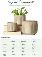 LE TAUCI Ceramic Pots for Plants, 8.3/7/6 Inch Indoor Planters with Drainage Holes & Mesh, Modern Glossy Glaze Cylinder Fluted Plant Pot for Snake Plant, Set of 3, Sand Beige - Image 6