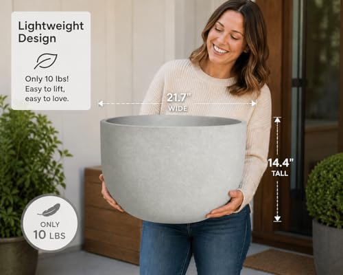 Large Resin Planter Pot for Trees Big Flower – Lightweight Round Plant Pot with Stone-Textured Finish, Weather-Resistant Decorative Outdoor & Indoor (XL - 21.7") - Image 6