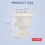 Large Urn Planter – White Vintage Magnesium Oxide Pot with Drainage for Indoor & Outdoor Garden, Entryway, Walkway Decor - Image 2