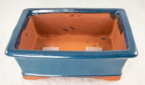 Rectangular Bonsai / Succulent Pot + Tray + Mesh 10x 8x 3 - Washed Blue - Image 4