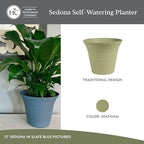 The HC Companies Sedona Self-Watering Planter Pot, 16 Inch, Seafoam, 2-Pack - Image 2