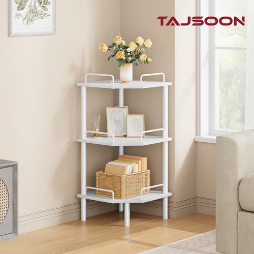Tajsoon 3 Tier Corner Shelf Stand, Standing Corner Shelf Unit, White - Image 2