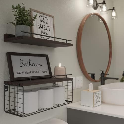 WOPITUES Floating Shelves for Bathroom Decor Art, Rustic Brown - Image 6