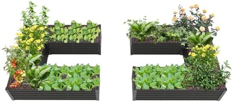 Anleolife 2-Bed 74x74x18in U-Shaped Raised Garden Beds, Quartz Grey by AAnleolife