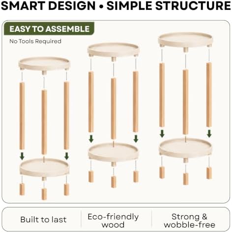 3 Pack Wooden Plant Stand Set for Indoor Outdoor, Modern Plant Holder Shelf - Image 3