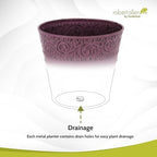 Headwind IronLite Ensley – 8" Plum Decorative Metal Planter with High‑Gloss Embossed Design – Indoor Plant Pot with Drainage Hole & Modern Round Style for Home & Outdoor Use by Robert Allen - Image 6