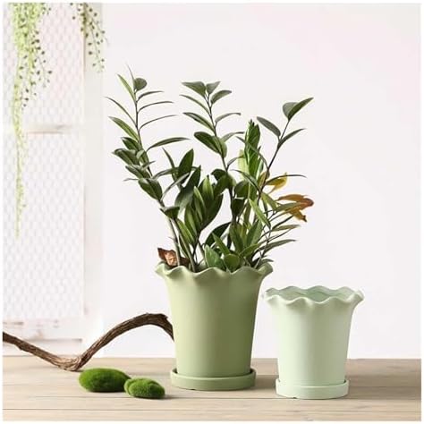 Flower pots Terracotta Planter for Indoor Handmade Plain Fired Breathable Clay Plant Pot gardenix Decor Planters(Light Green,12cm) - Image 3