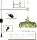 Plug in Pendant Light Fixtures,Green Glass Lampshade Pendant Lighting 9.4in E26 Hanging Light Fixture for Kitchen Island, Bedroom, Dining Room, Living Room - Image 5