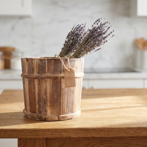 Lurrose Whiskey Barrel Planters: Wood Flower Pot, Rustic Wood Barrel Planter for Patio Garden Succulent Plants, 7.5" Wooden Flower Vase for Wedding Reception - Image 4