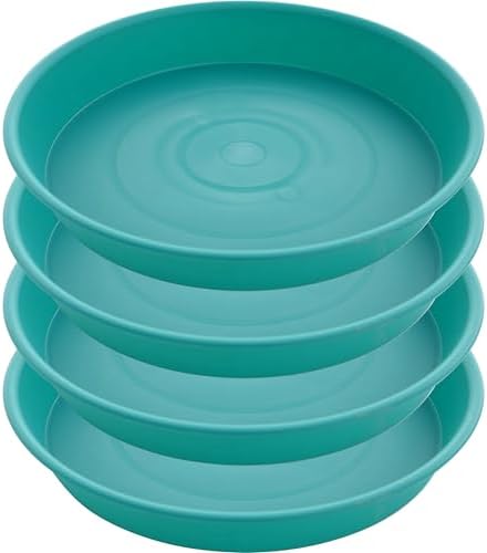 4 Pack of 14 inch Plant Saucers Bird Bath Bow Round, Plastic Plant Saucer Tray for Pots, White Planters for Indoor Plants, Plant Trays for Planter 12-15" (14", Teal) by Bleuhome