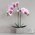 Artificial Orchid with Silver Vase, 20 Inch Purple Heart White Flowers, Indoor Home Decor by Unknown