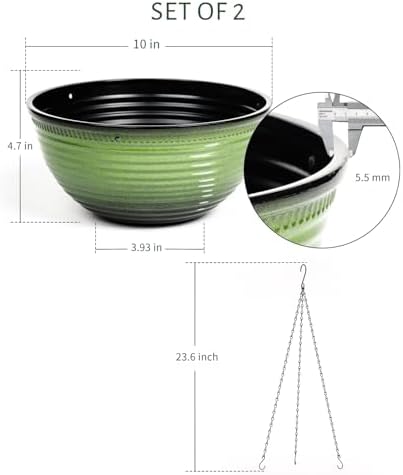 10 Inch Hanging Planter, Glazed Hanging Baskets for Indoor Outdoor Plants - Image 2