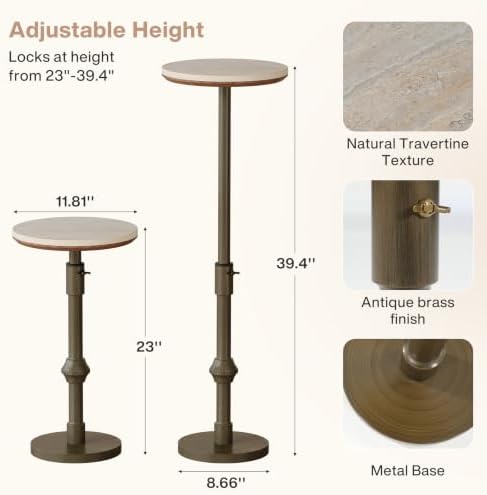 Tribesigns Adjustable Marble Drink Table, 12“ Round Pedestal End Table - Image 2