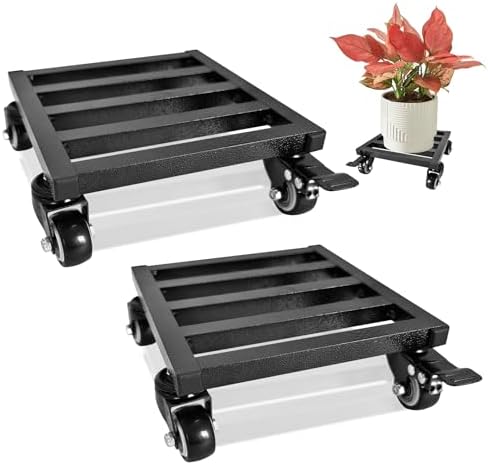 2PCS 8 Inch Plant Caddy with Wheels Lockable Heavy Duty Trolley Large Metal Square Plant Dolly Plant Roller Base Potted Stand Suitable for Indoor Outdoor Plant Pots Black by Unknown
