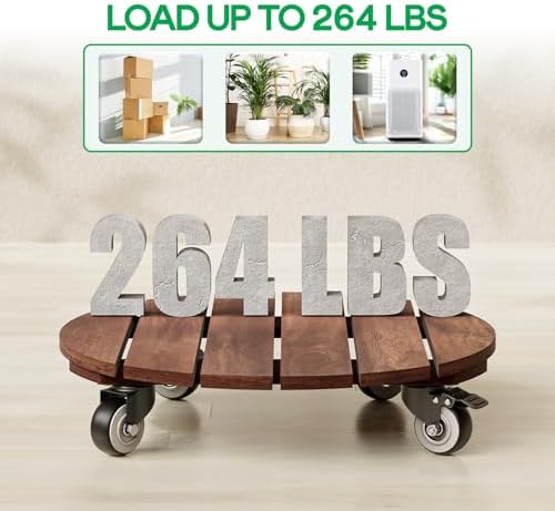 IDZO 2pack Wood Plant Caddy With Wheels Heavy Duty Red Brown, 264 Lbs Capacity, 12 Inch Acacia Hardwood Plant Roller, Plant Stand with 360° Lockable Wheels, Plant Caster for Heavy Objects Hauling - Image 4
