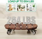 IDZO 2pack Wood Plant Caddy With Wheels Heavy Duty Red Brown, 264 Lbs Capacity, 12 Inch Acacia Hardwood Plant Roller, Plant Stand with 360° Lockable Wheels, Plant Caster for Heavy Objects Hauling - Image 4