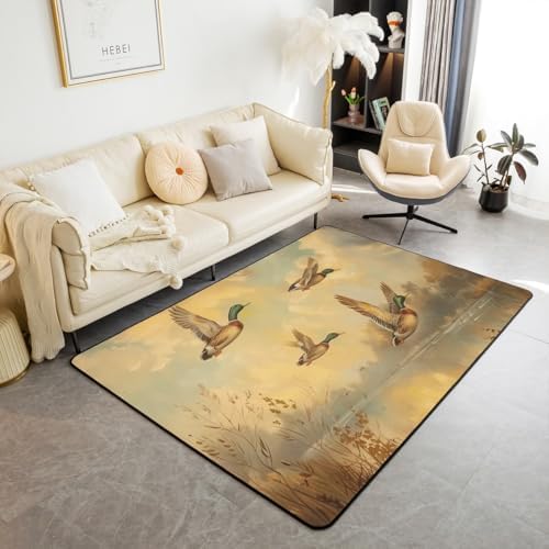 Erosebridal Mallard Duck Lake Area Rug 6'6" x 4'11" Wild Ducks Hunting Living Room Rugs Autumn Reed Natural Sunset Decorative Carpet Wildlife Yellow Green Indoor Floor Mat by Erosebridal