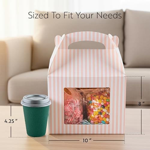 Restaurantware Gable Gift Boxes Pack of 25 Paper Treat Boxes 10 x 7 x 8 Inches With Window, Disposable Pink and White Containers, Freezer-safe, For Weddings or Birthdays - Image 2