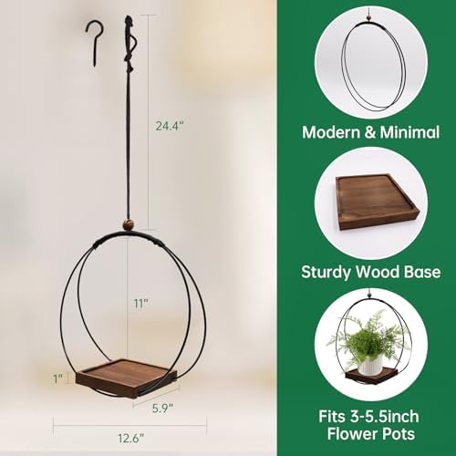 hismocal 4 Pack Hanging Planters for Indoor Plants,Plant Hanger with Sturdy Wood Base,Modern Boho Macrame Plant Hanger,Wall Ceiling Window Stands(Plants/Pots Not Included) - Image 4