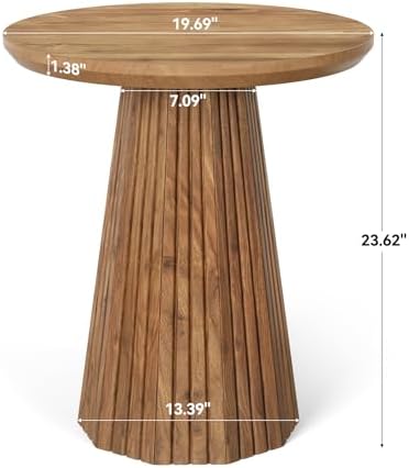 Solid Wood End Table Set of 2, 19" Small Round Pedestal Side Table with Fluted Base, Farmhouse Bedside Table for Living Room, Small Space - Image 2