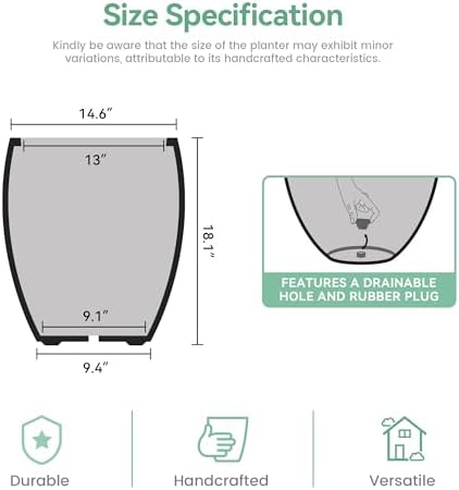 Ocean Teal Veil Large Twill Conical Round Planter 18.1" Tall - Image 2