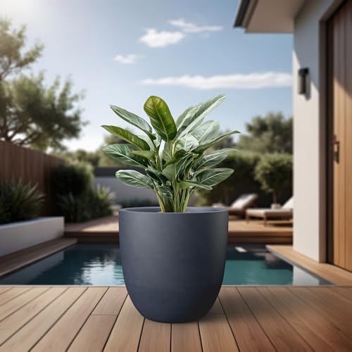 Kante Round Concrete Planter, Large Outdoor Indoor Garden Pots with Drainage Hole, 18-Inch Diameter Flower Pots for Patio, Garden and Home, Charcoal - Image 6