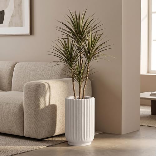 20" Tall Indoor Outdoor Planter, Modern Fluted Big Round Plant Pot ,White - Image 2