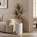 20" Tall Indoor Outdoor Planter, Modern Fluted Big Round Plant Pot ,White - Image 2