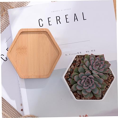 Mikikit White Ceramic Hexagonal Succulent Pots 2 Sets with Bamboo Tray - Image 5